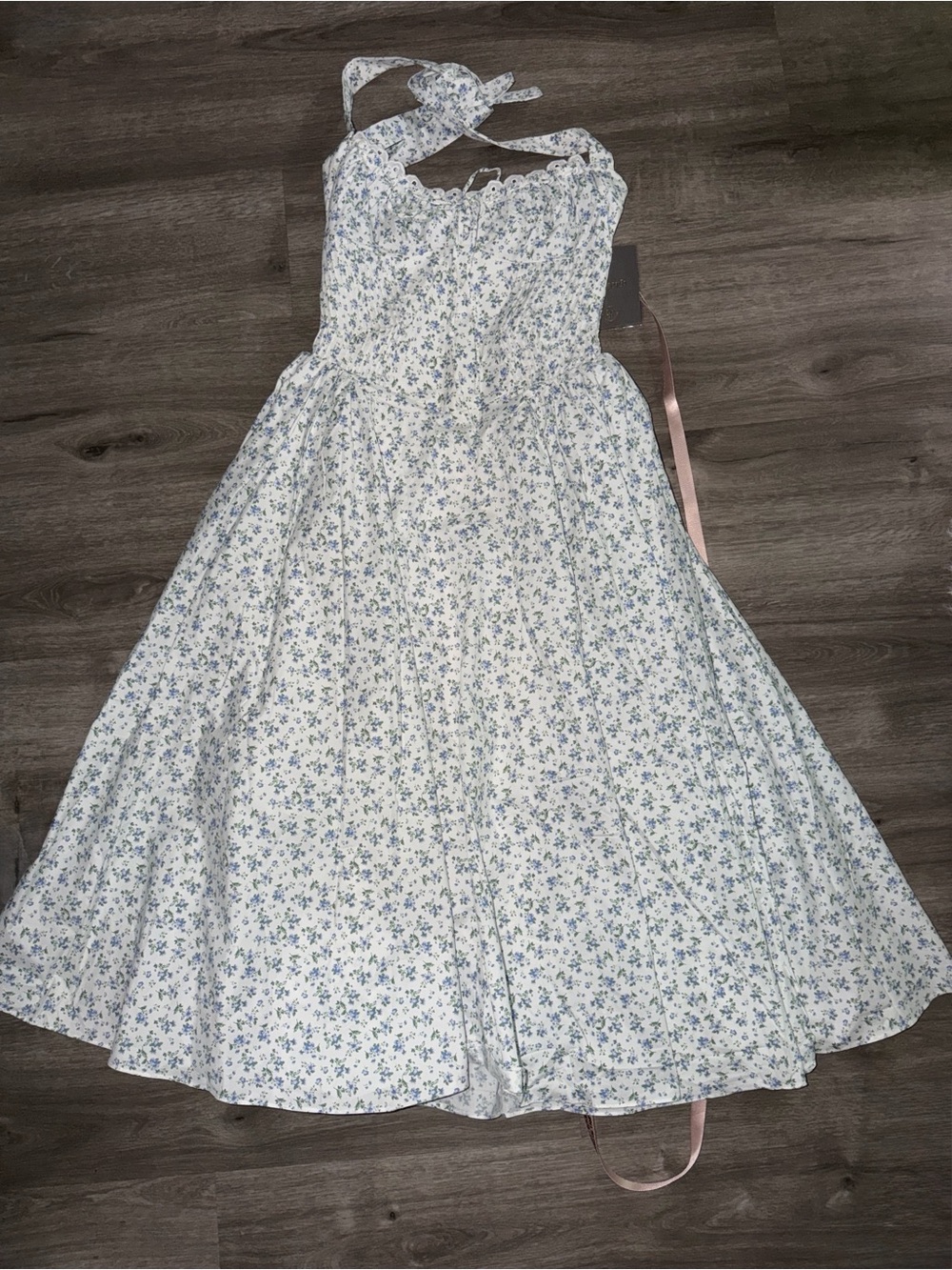 🇺🇸FIRM PRICE🇺🇸ADABELLA White Bluebell Print Cotton Halter Sundress - Picture 14 of 16